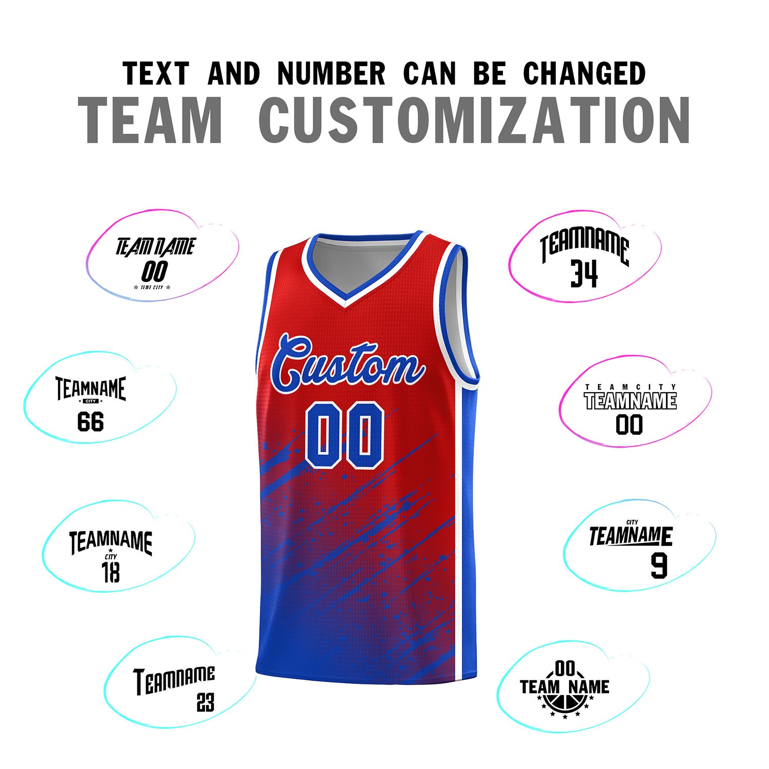 Custom Red Basketball Kits With Royal Paint Graffiti