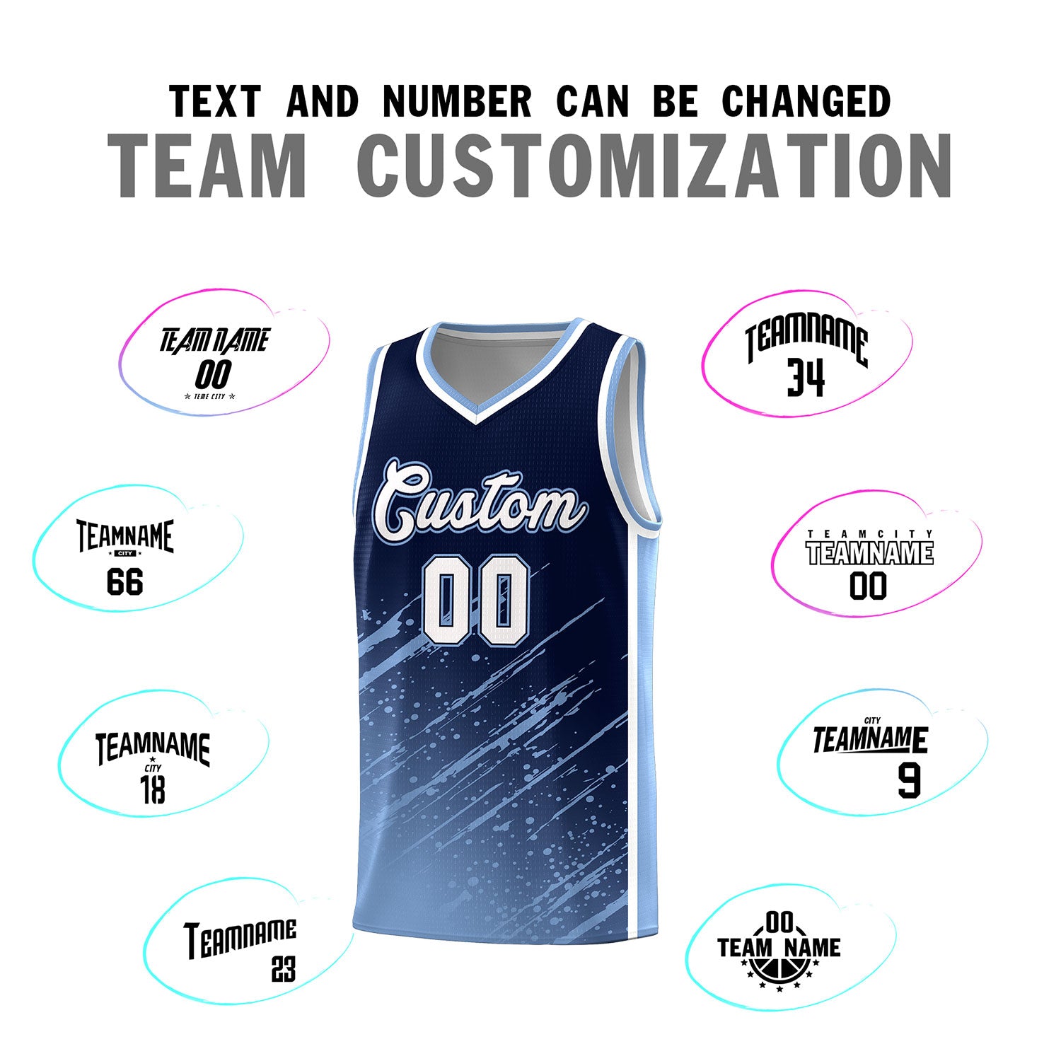 Custom Navy Basketball Kits With Light Blue Paint Graffiti
