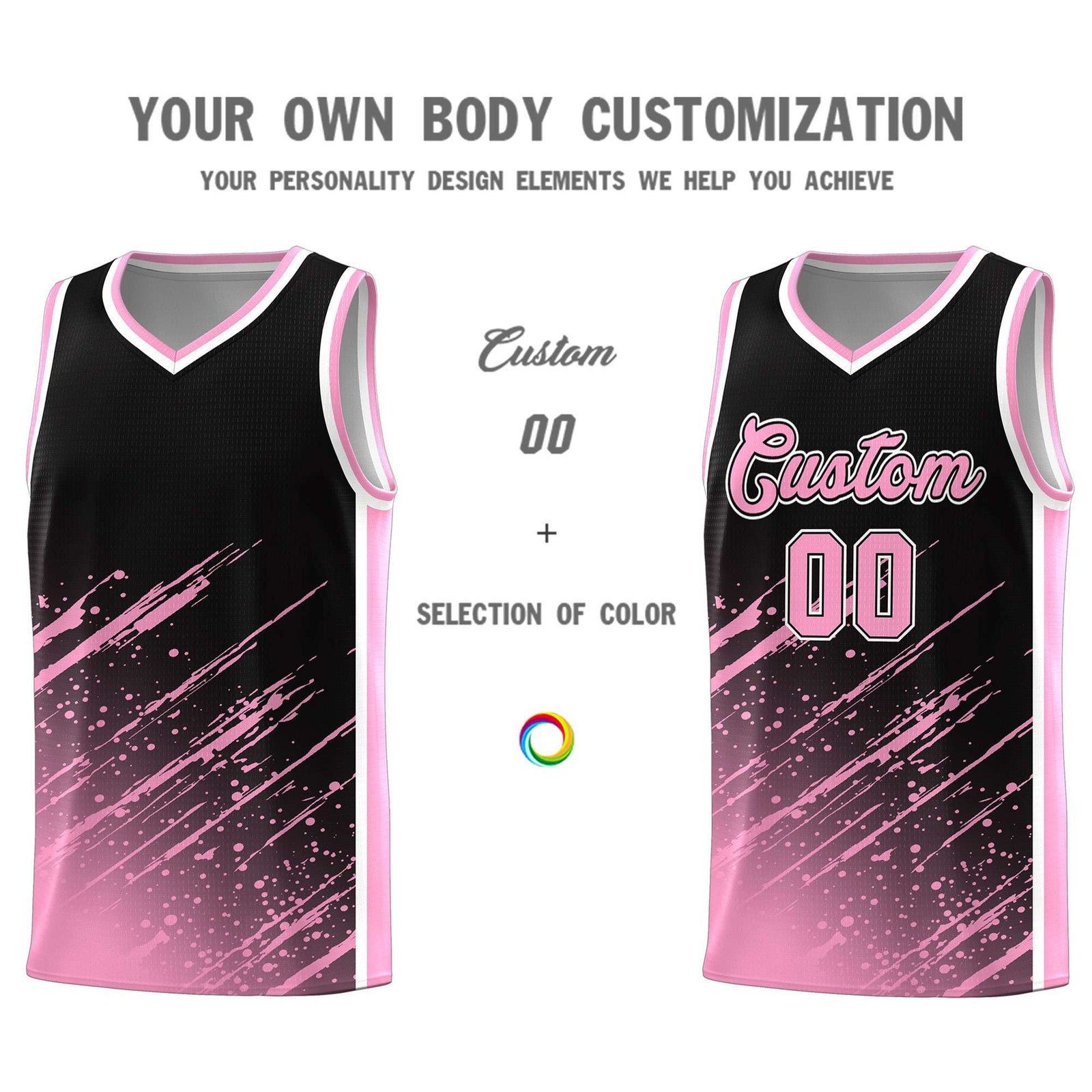 Custom Black Basketball Kits With Light Pink Paint Graffiti