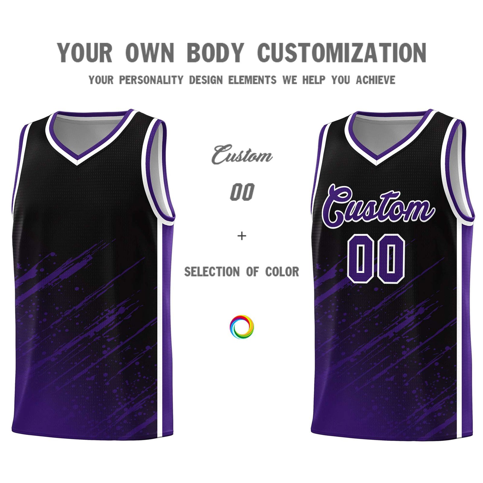 Custom Black Basketball Kits With Purple Paint Graffiti