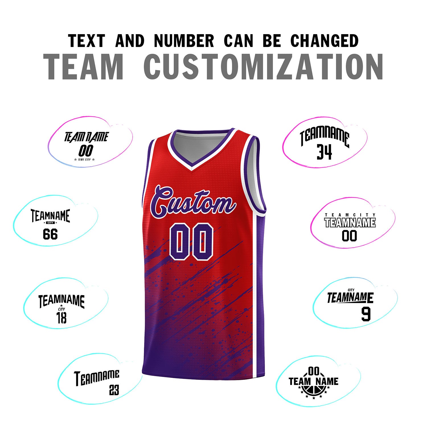 Custom Red Basketball Kits With Purple Paint Graffiti