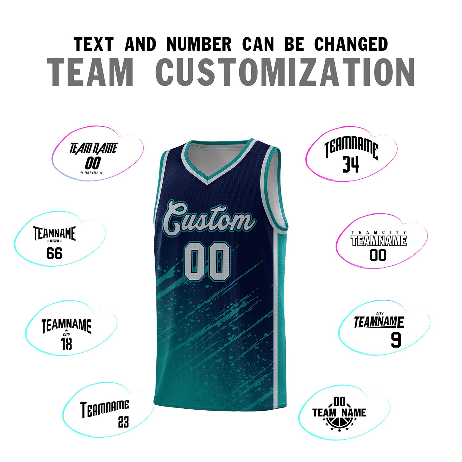 Custom Navy Basketball Kits With Aqua Paint Graffiti