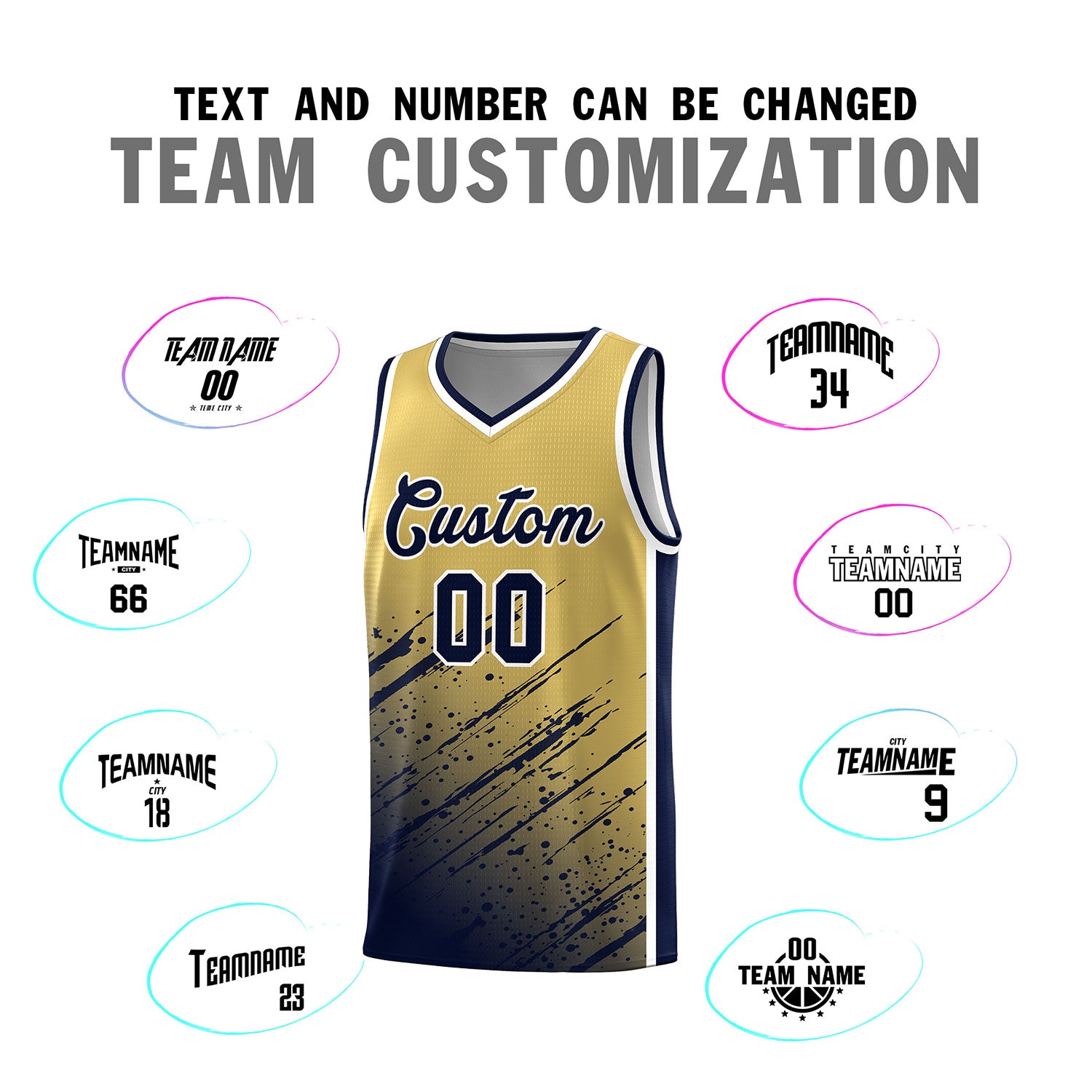 Custom Khaki Basketball Kits With Navy Paint Graffiti