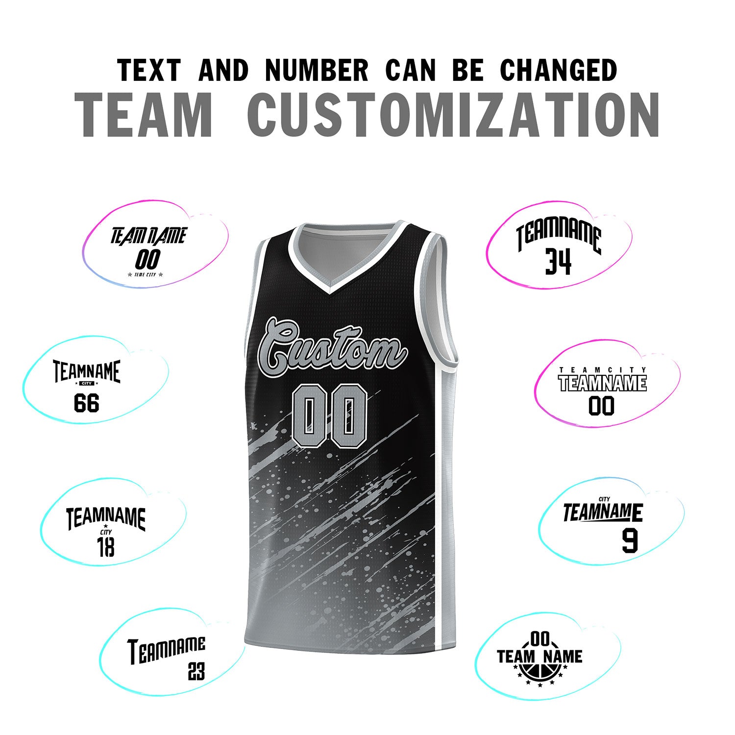 Custom Black Basketball Kits With Gray Paint Graffiti