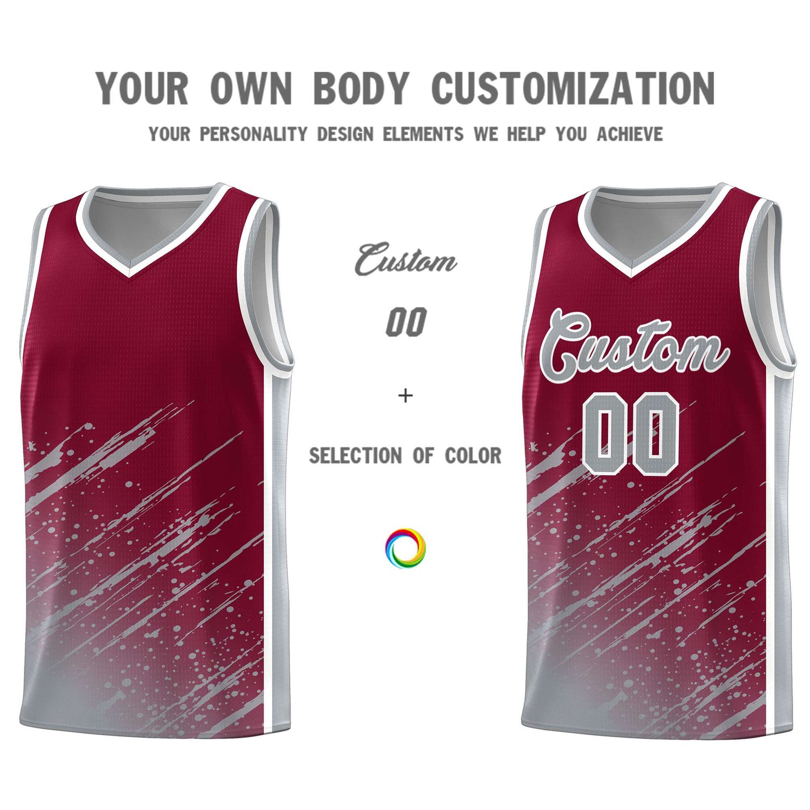 Custom Crimson Basketball Kits With Gray Paint Graffiti