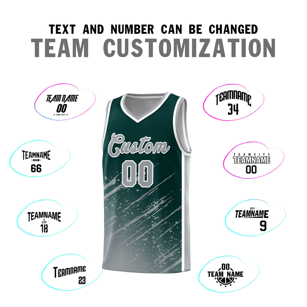 Custom Midnight Green Basketball Kits With Gray Paint Graffiti