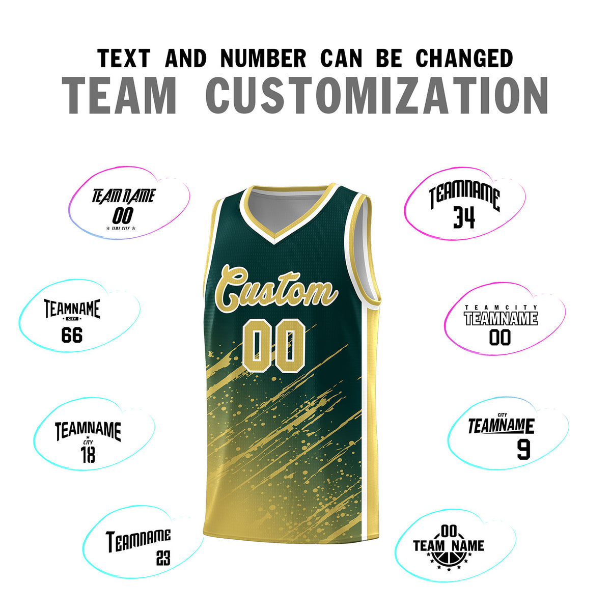 Custom Midnight Green Basketball Kits With Khaki Paint Graffiti