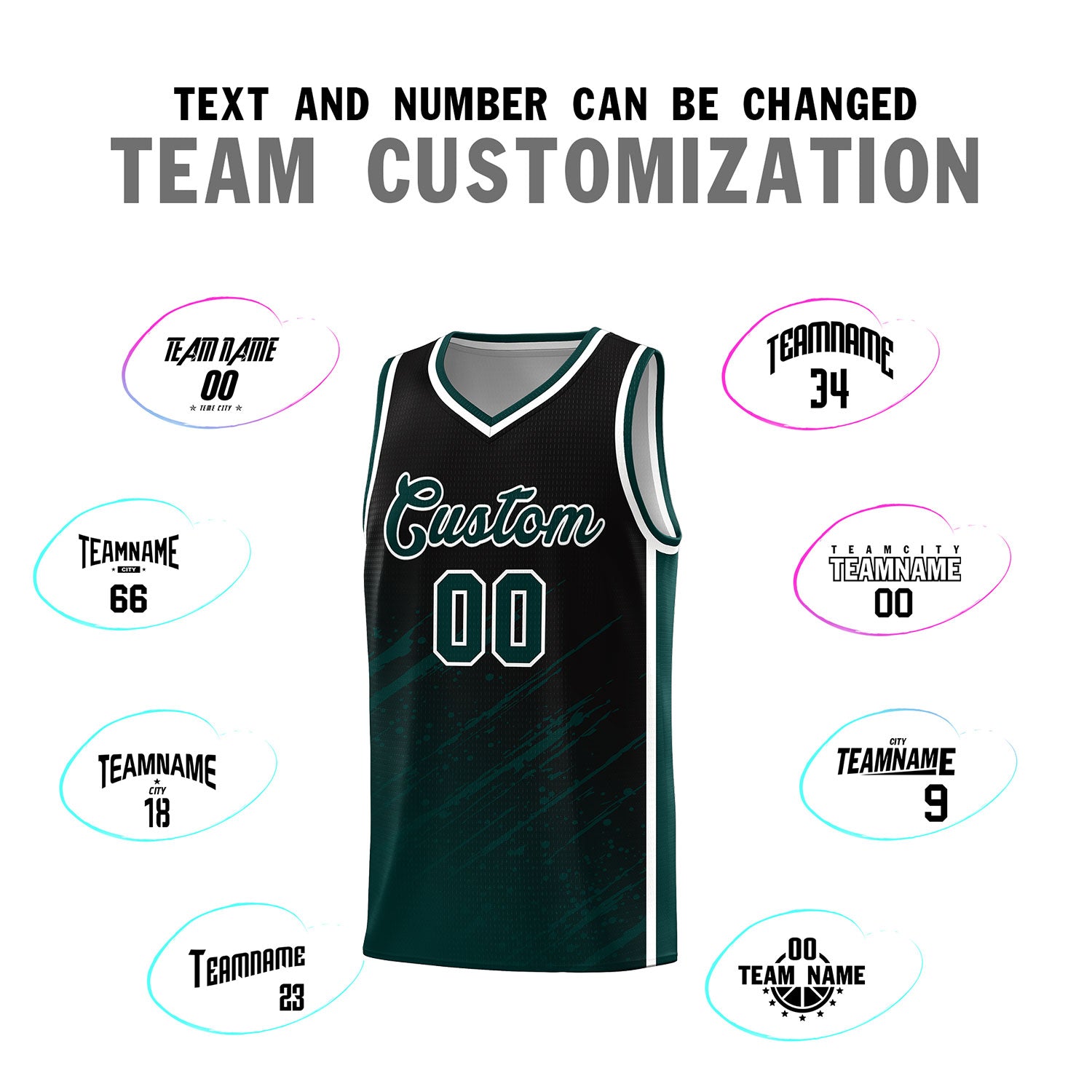 Custom Black Basketball Kits With Midnight Green Paint Graffiti