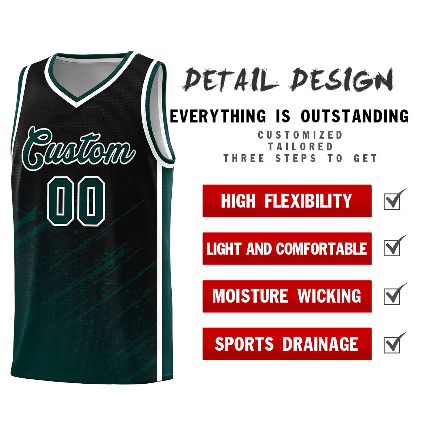 Custom Black Basketball Kits With Midnight Green Paint Graffiti