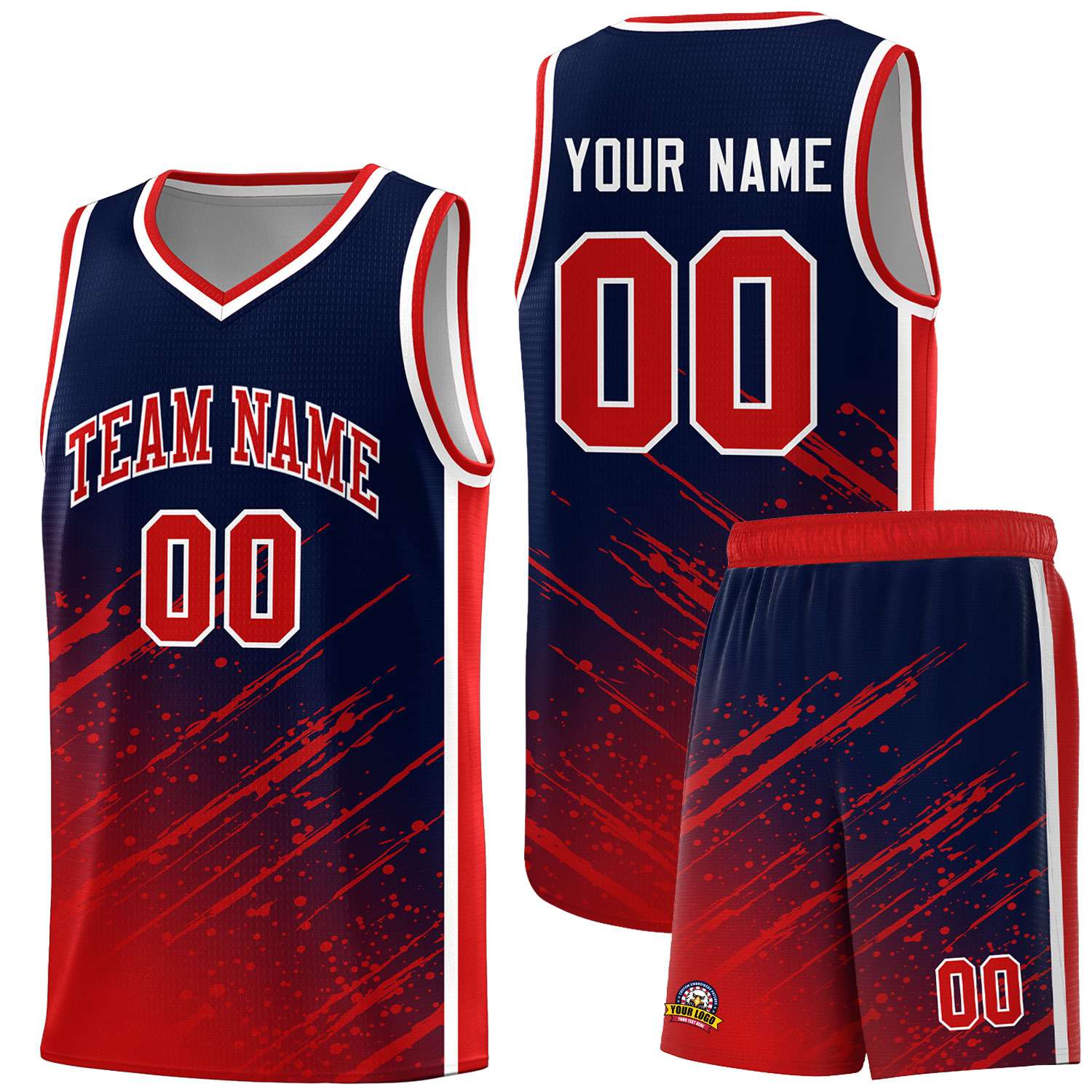 Custom Navy Basketball Kits With Red Paint Graffiti