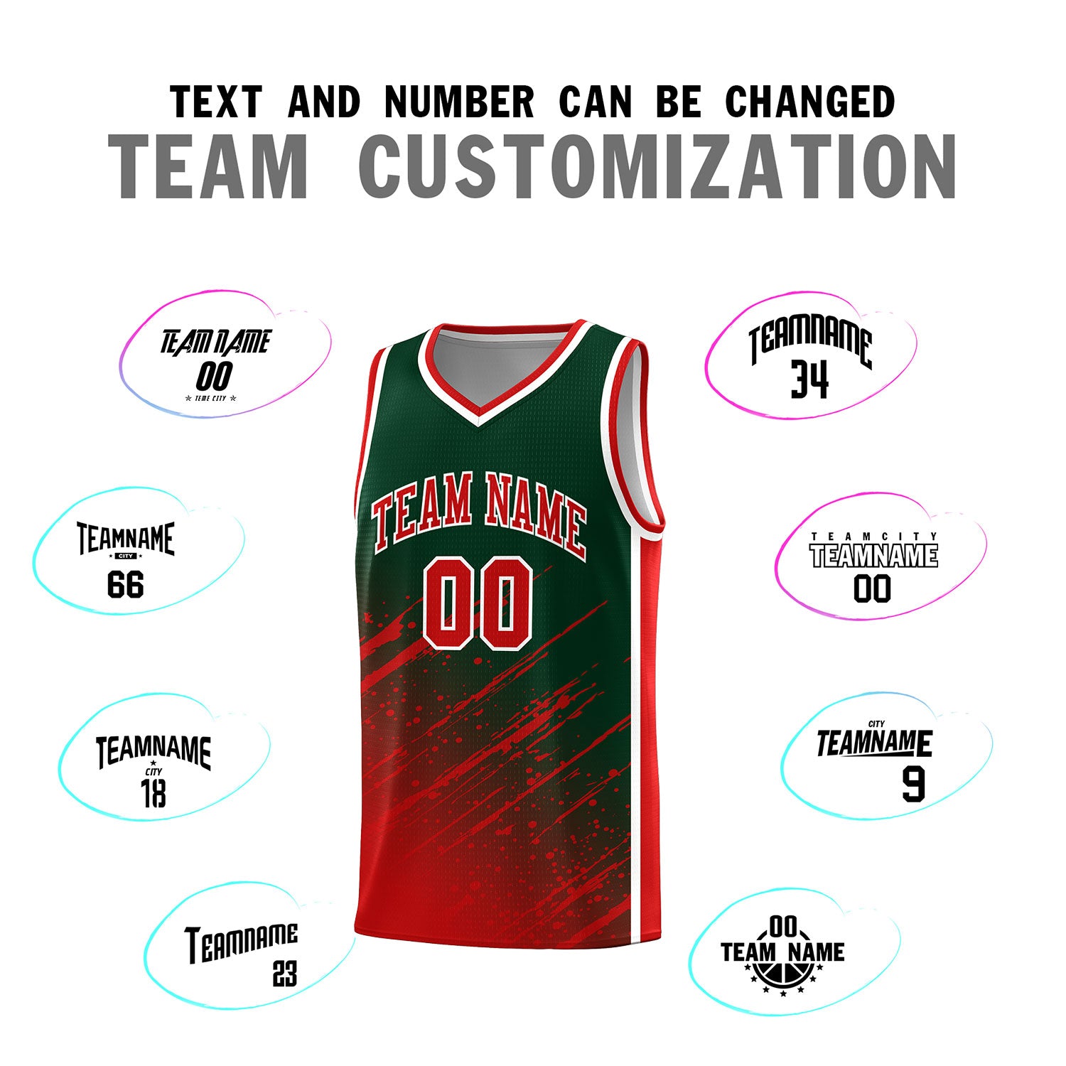 Custom Green Basketball Kits With Red Paint Graffiti