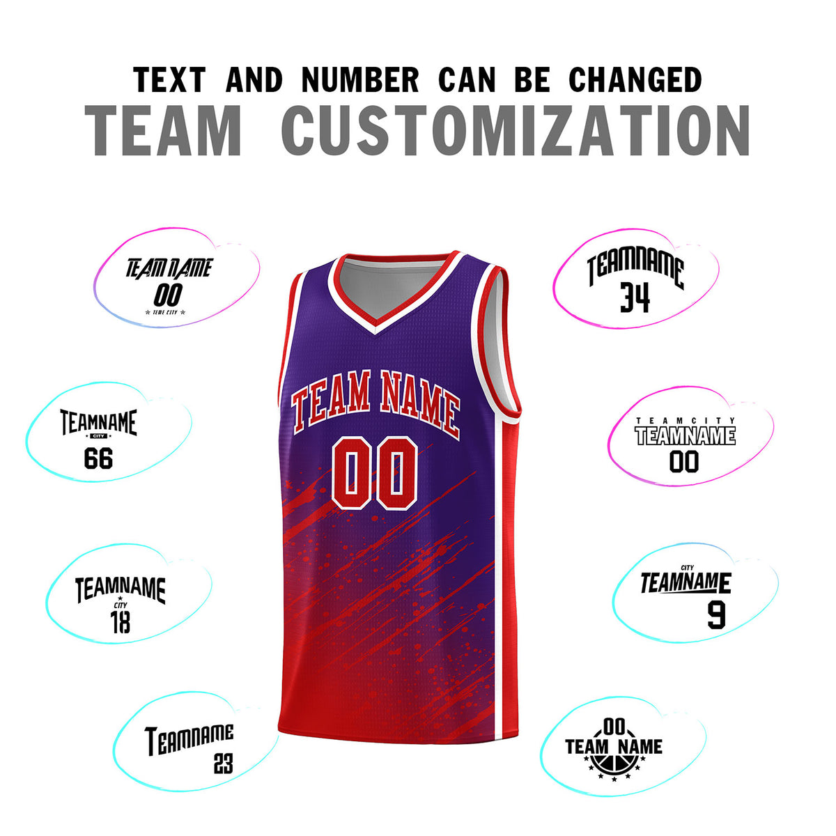 Custom Purple Basketball Kits With Red Paint Graffiti