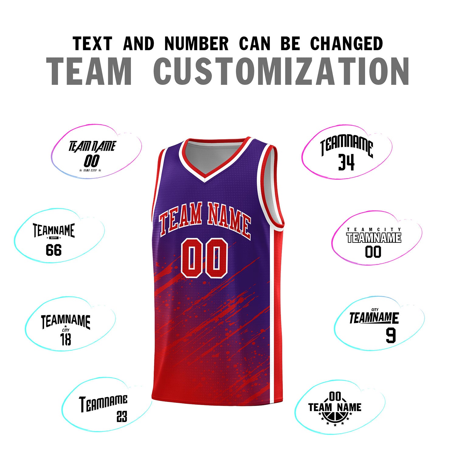 Custom Purple Basketball Kits With Red Paint Graffiti