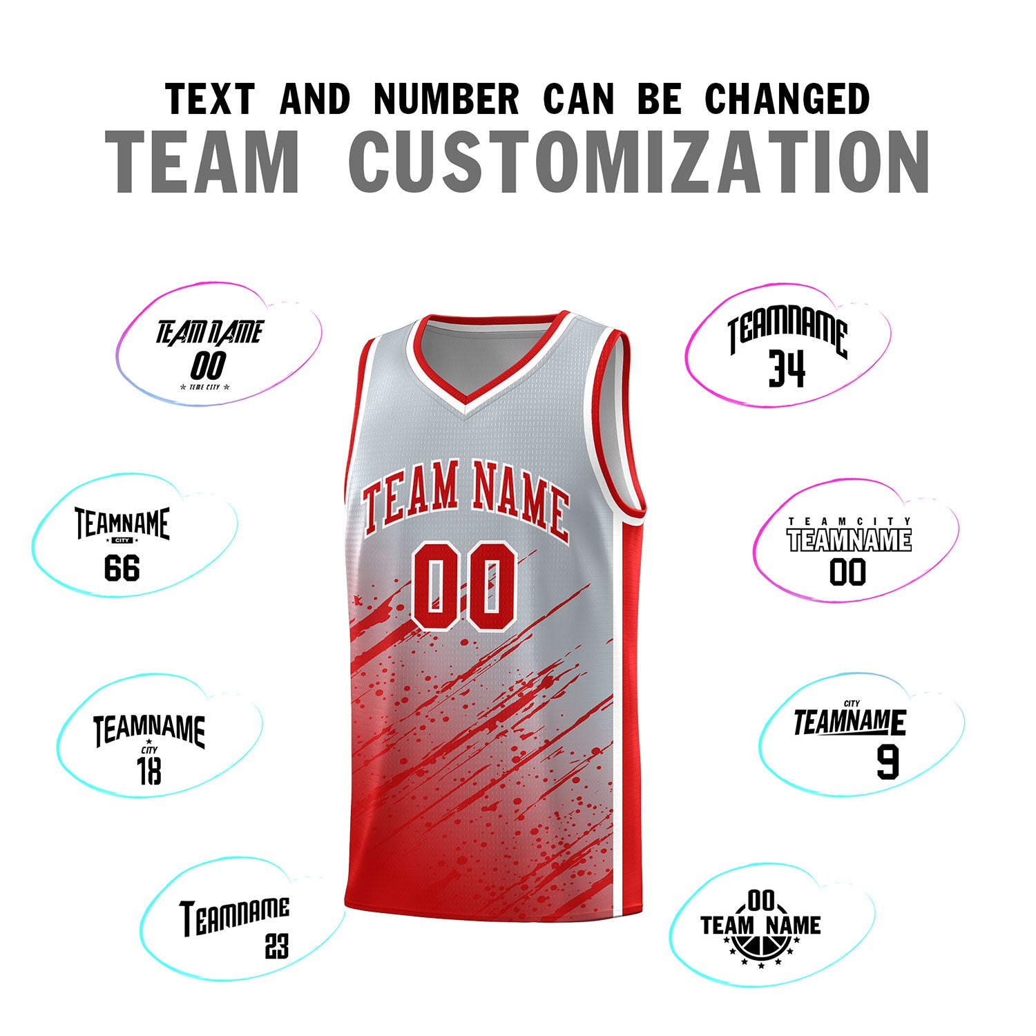 Custom Gray Basketball Kits With Red Paint Graffiti