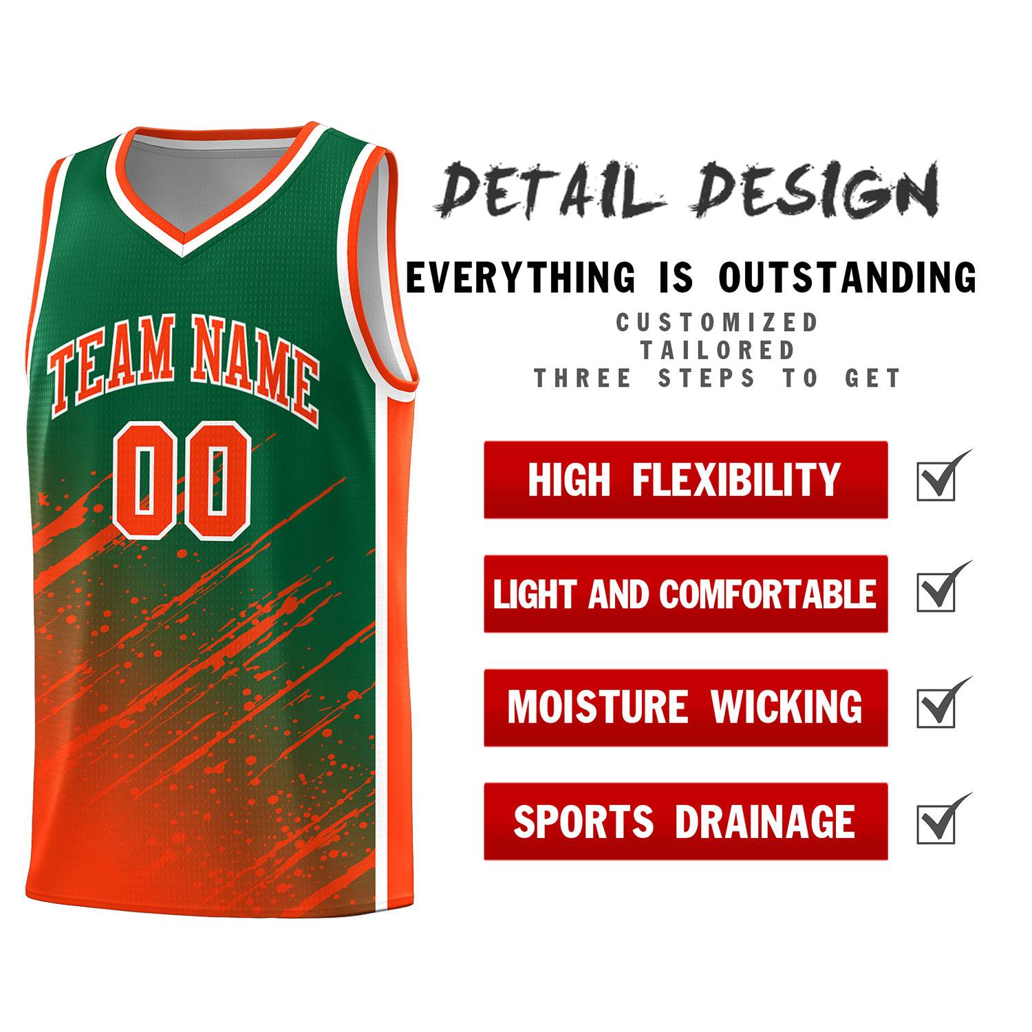 Custom Kelly Green Basketball Kits With Orange Paint Graffiti