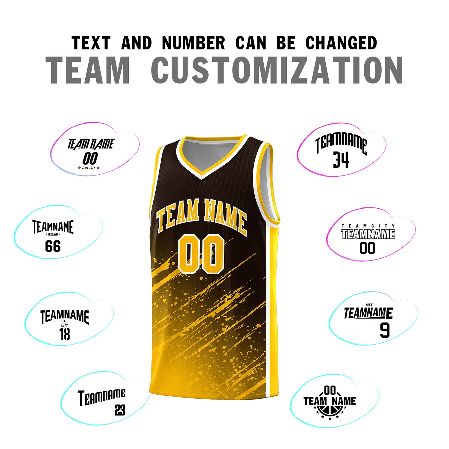 Custom Brown Basketball Kits With Yellow Paint Graffiti