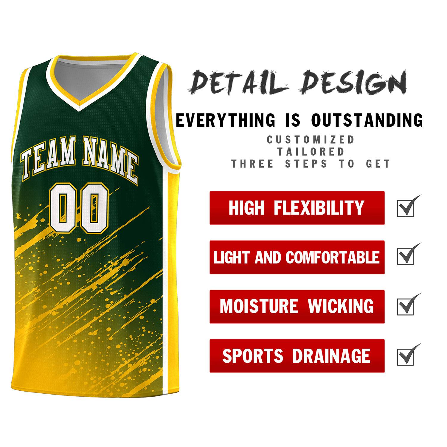 Custom Green Basketball Kits With Yellow Paint Graffiti
