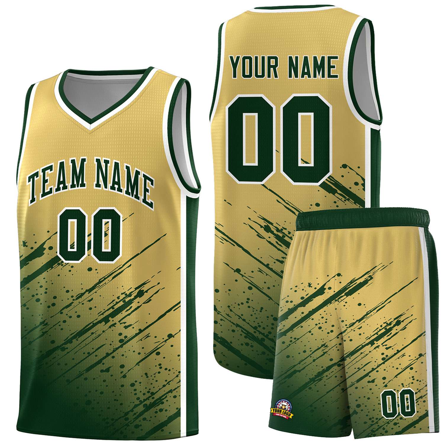 Custom Khaki Basketball Kits With Green Paint Graffiti