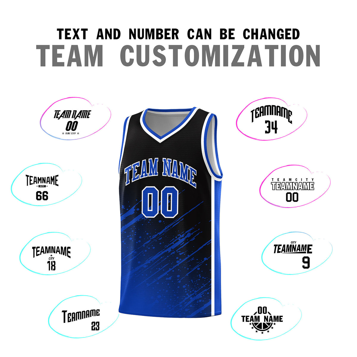 Custom Black Basketball Kits With Royal Paint Graffiti