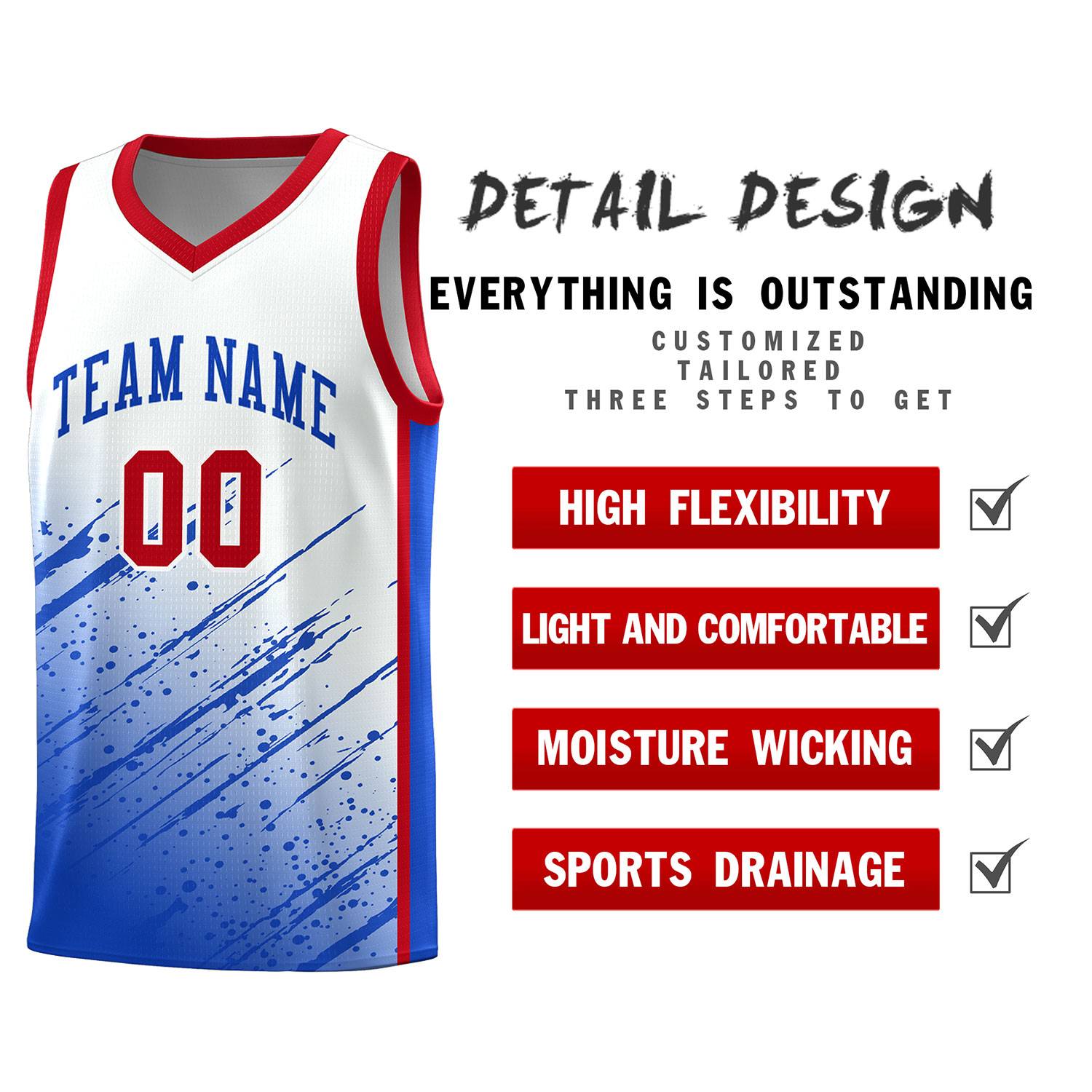 Custom White Basketball Kits With Royal Paint Graffiti