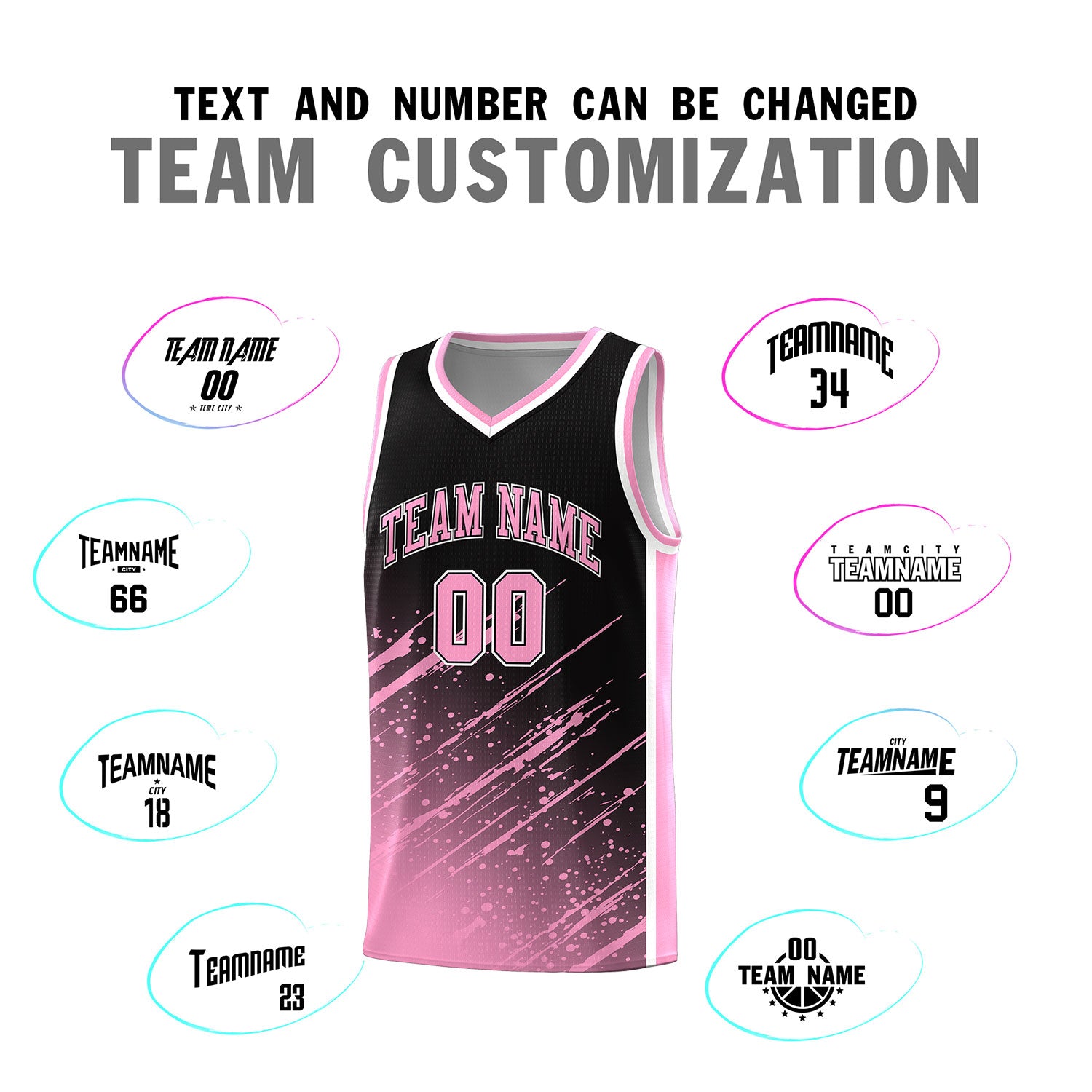 Custom Black Basketball Kits With Light Pink Paint Graffiti