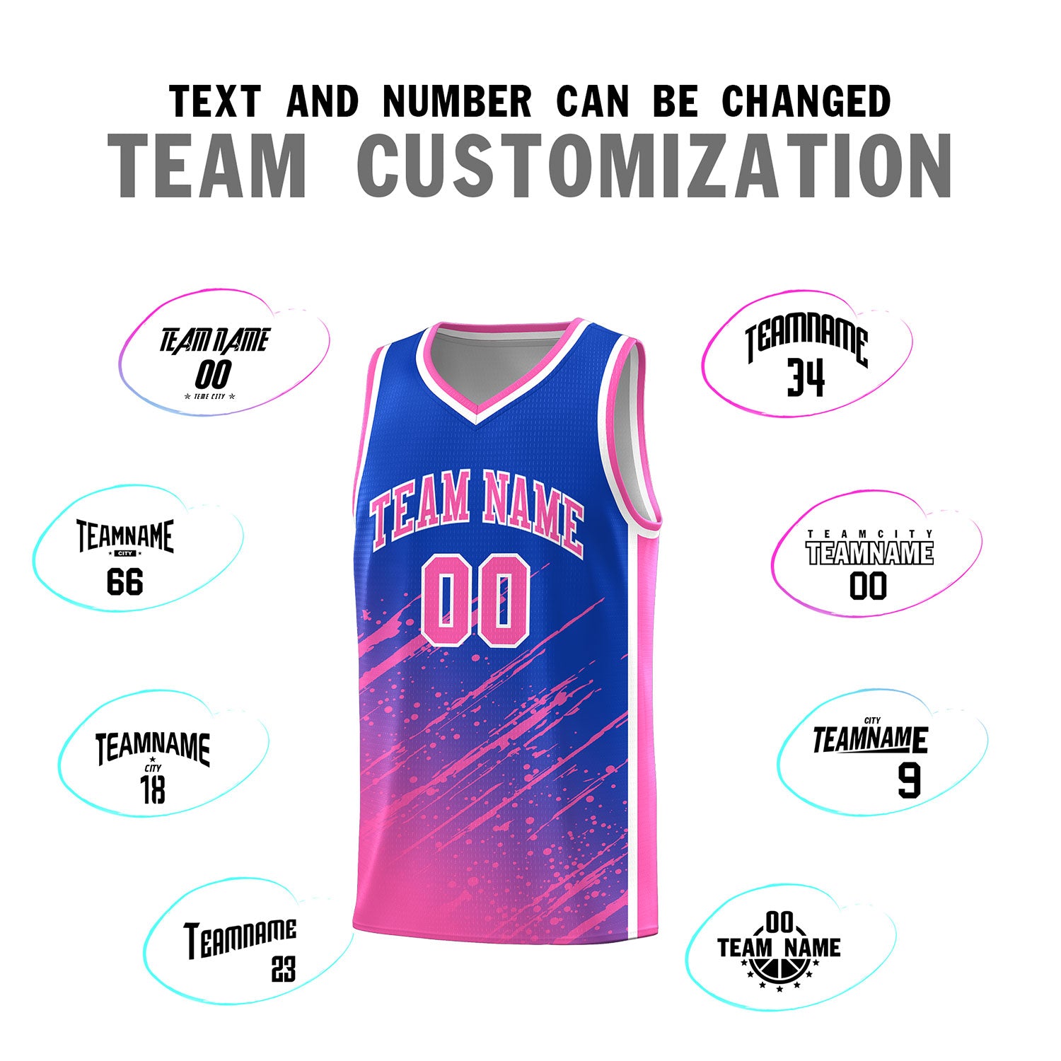 Custom Royal Basketball Kits With Pink Paint Graffiti