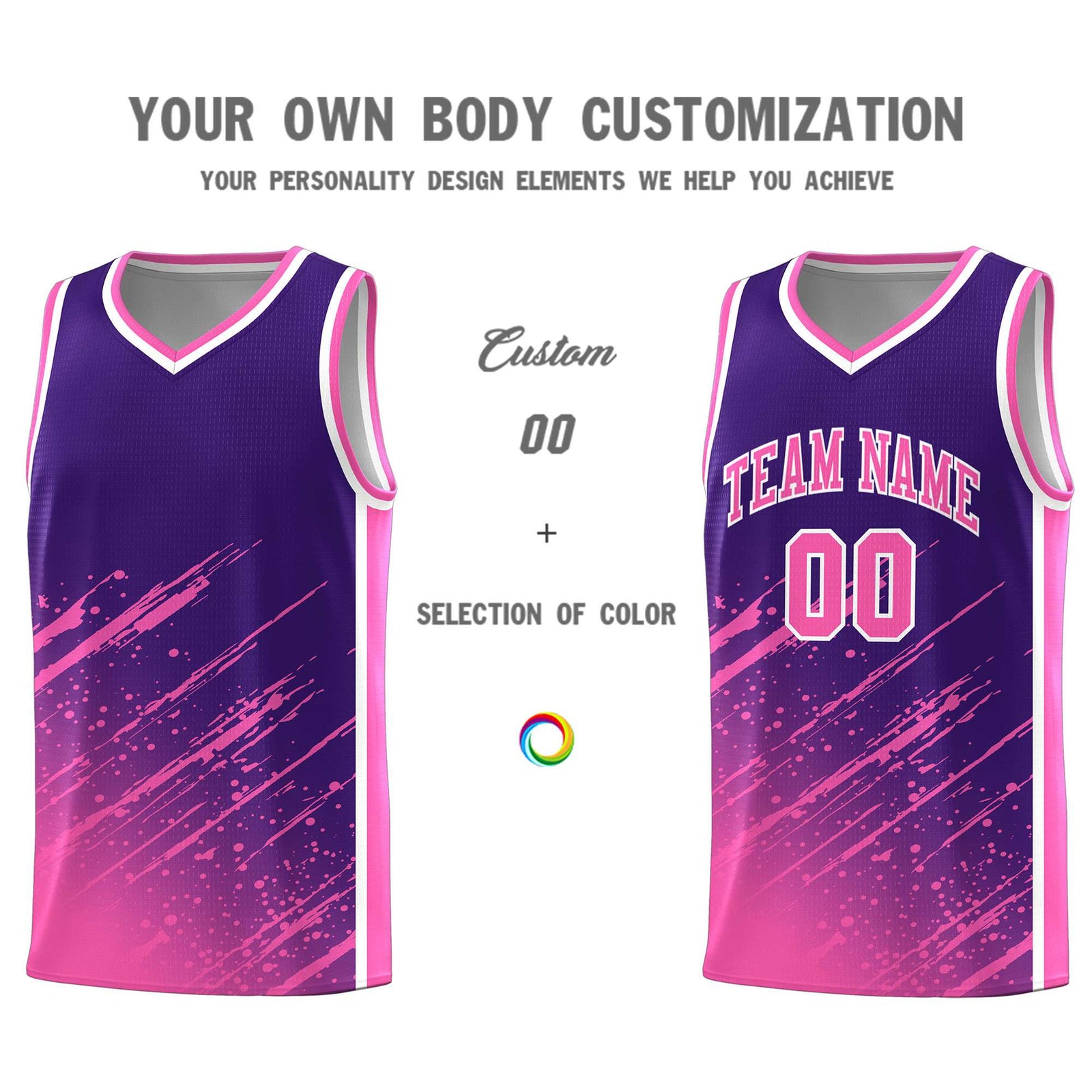 Custom Purple Basketball Kits With Pink Paint Graffiti