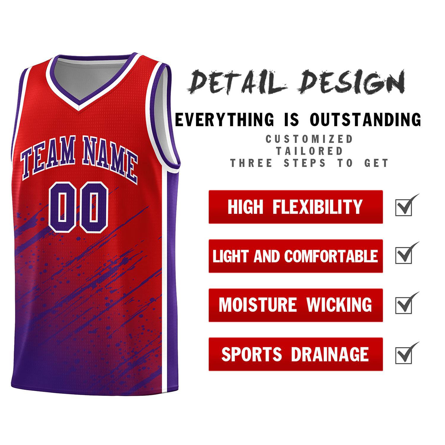 Custom Red Basketball Kits With Purple Paint Graffiti
