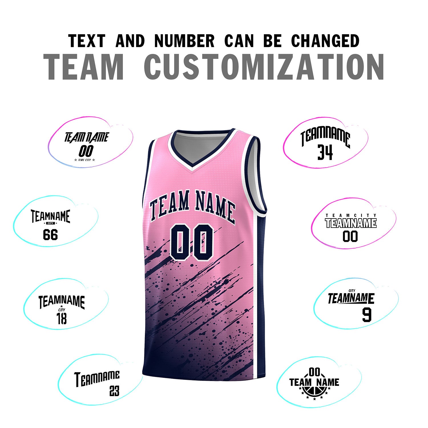Custom Light Pink Basketball Kits With Navy Paint Graffiti