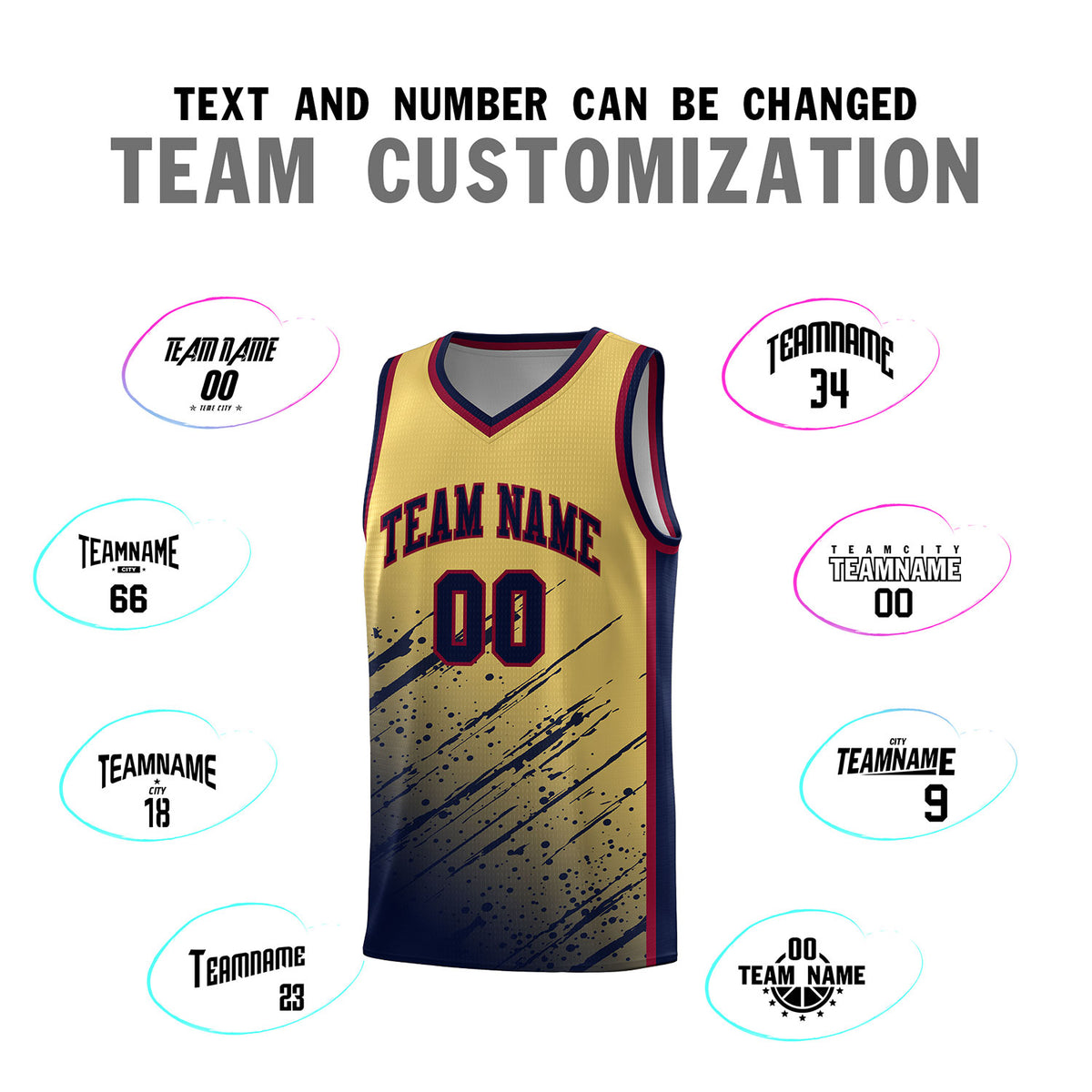 Custom Khaki Basketball Kits With Navy Paint Graffiti