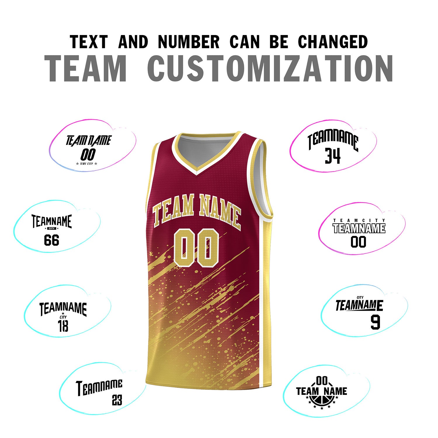 Custom Crimson Basketball Kits With Khaki Paint Graffiti
