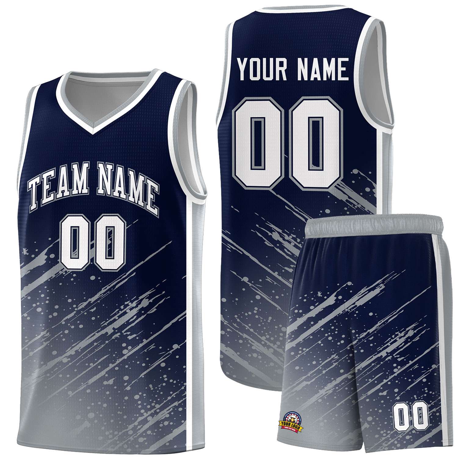 Custom Navy Basketball Kits With Gray Paint Graffiti