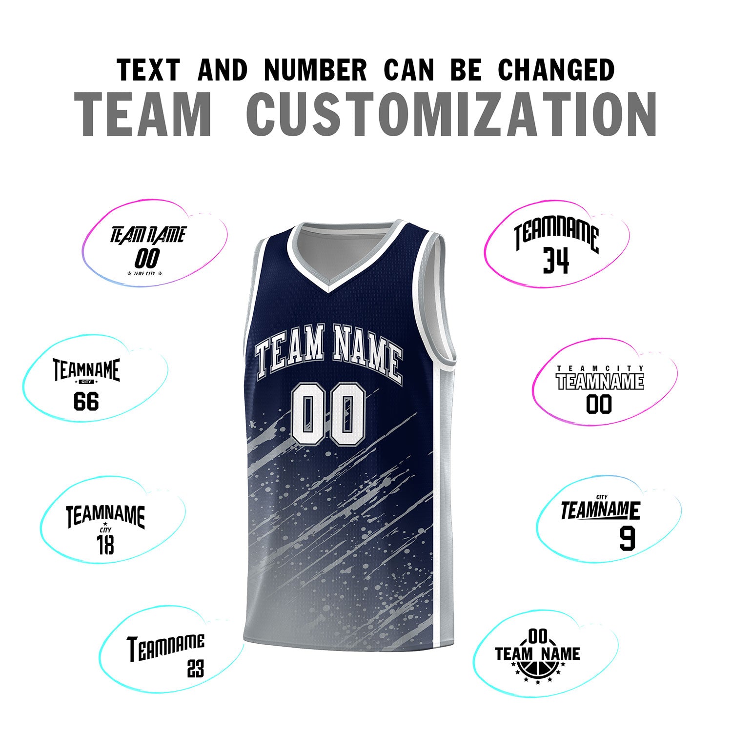 Custom Navy Basketball Kits With Gray Paint Graffiti