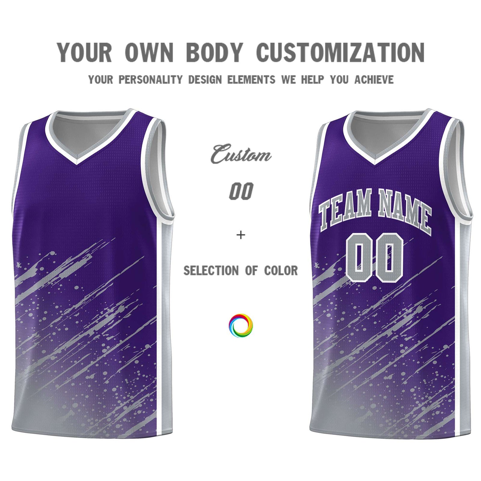 Custom Purple Basketball Kits With Gray Paint Graffiti