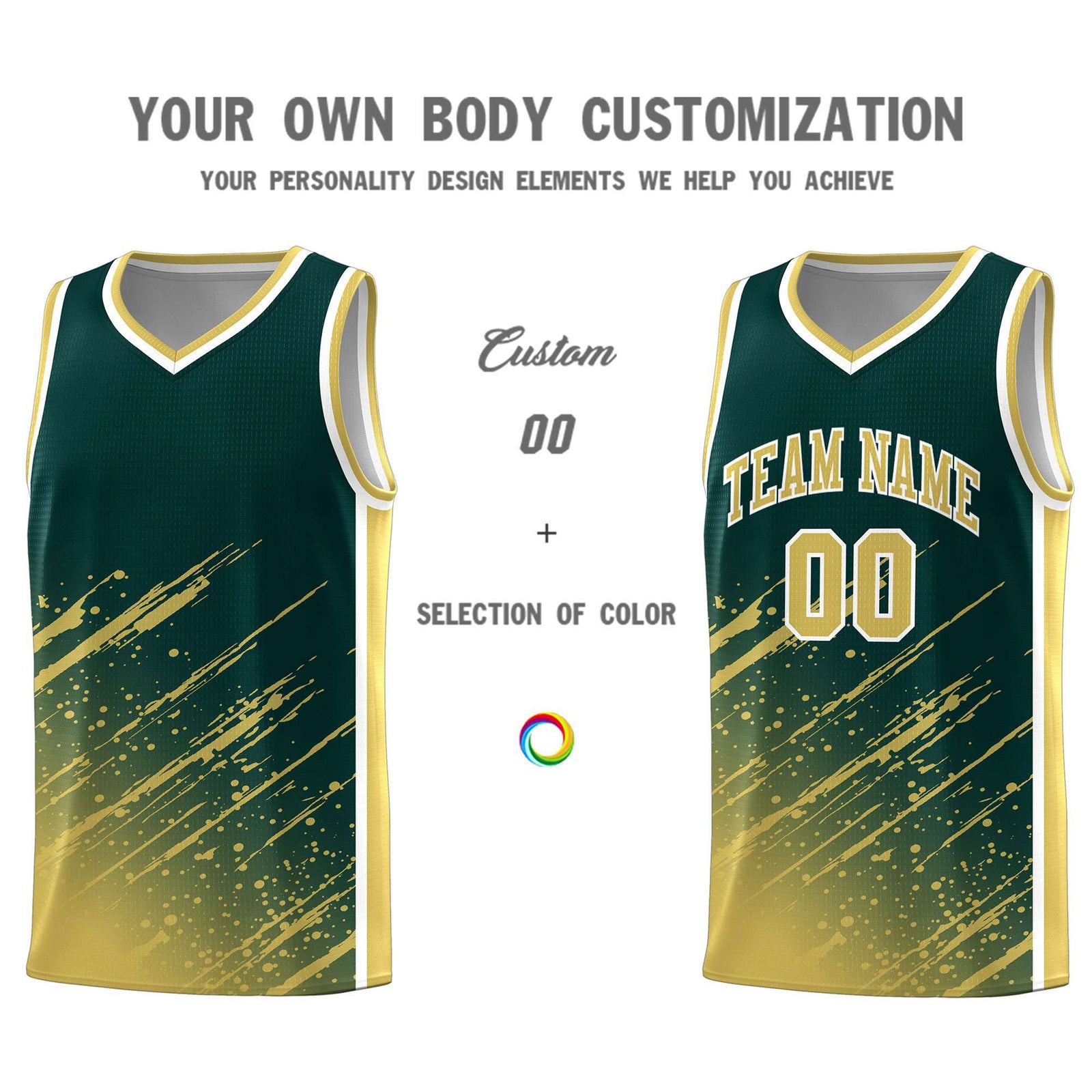 Custom Midnight Green Basketball Kits With Khaki Paint Graffiti