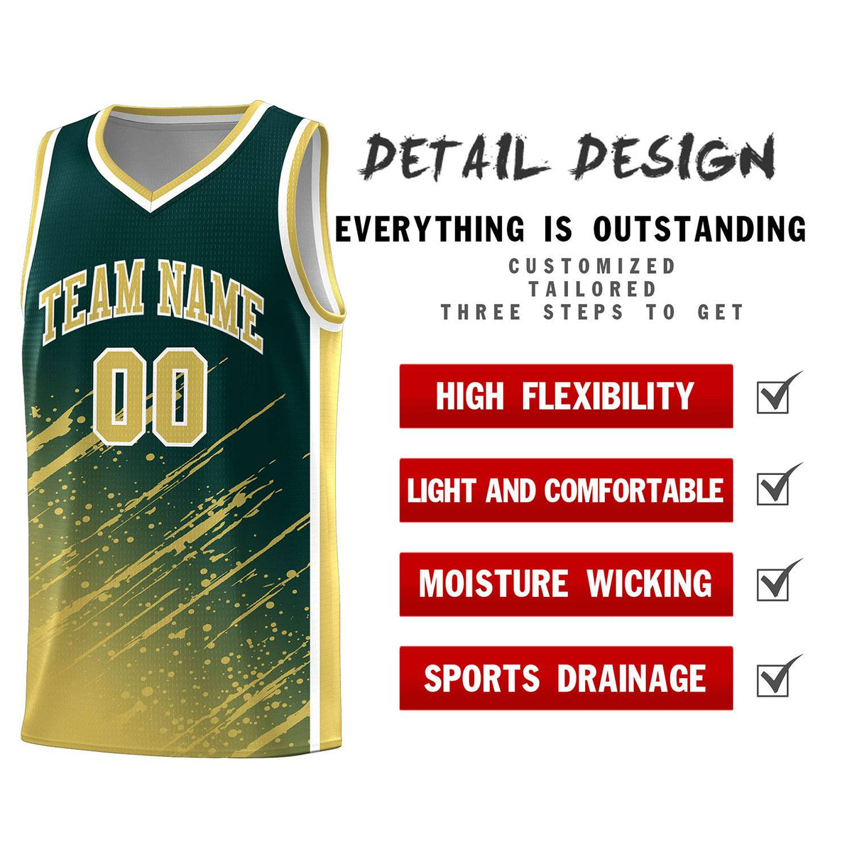 Custom Midnight Green Basketball Kits With Khaki Paint Graffiti