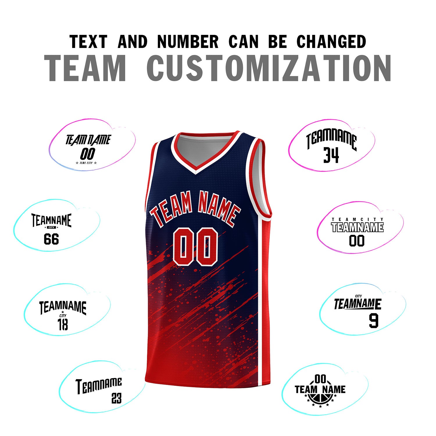 Custom Navy Basketball Kits With Red Paint Graffiti