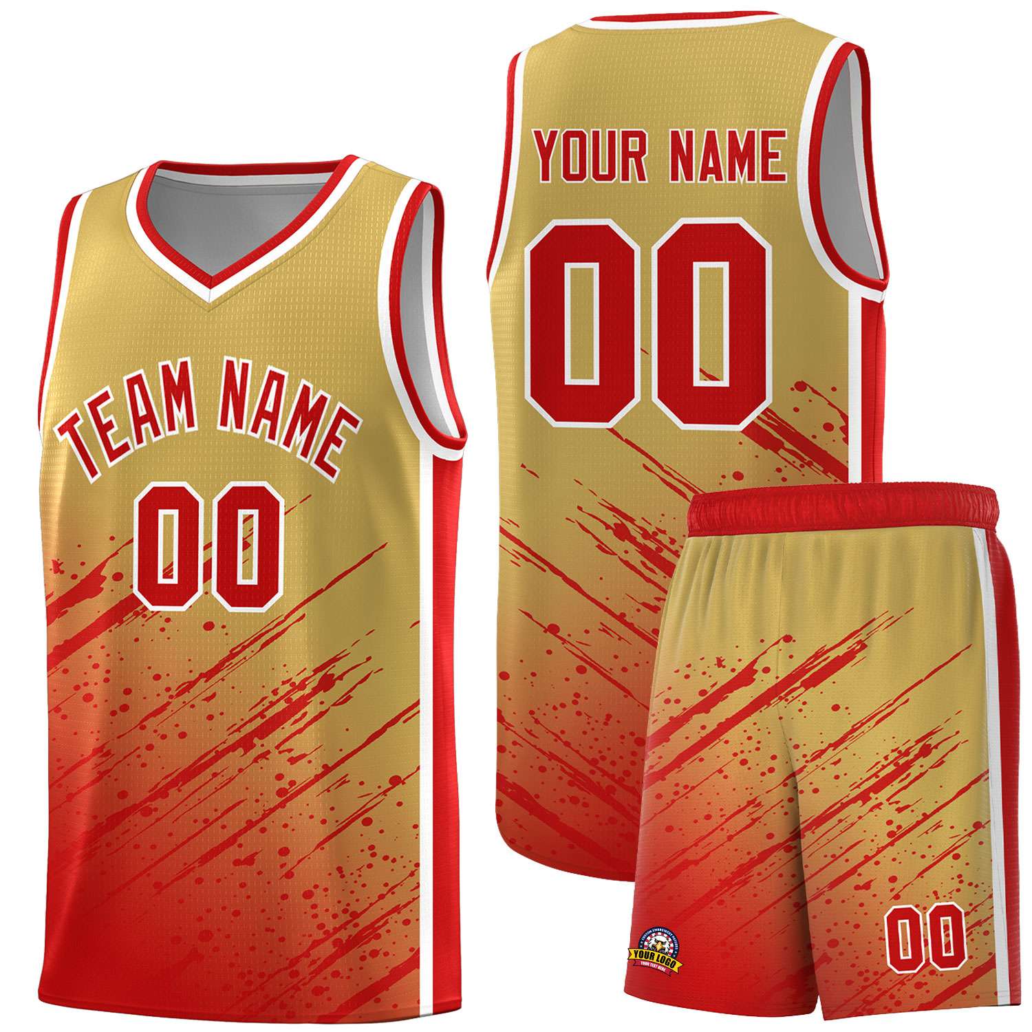 Custom Khaki Basketball Kits With Red Paint Graffiti