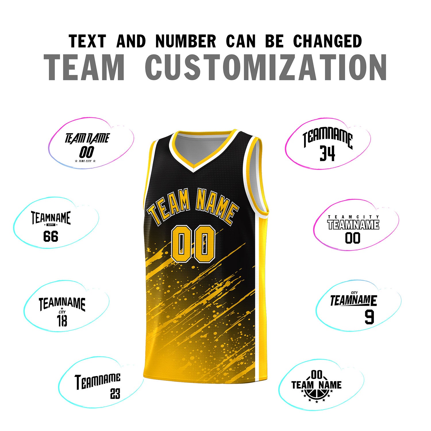 Custom Black Basketball Kits With Yellow Paint Graffiti