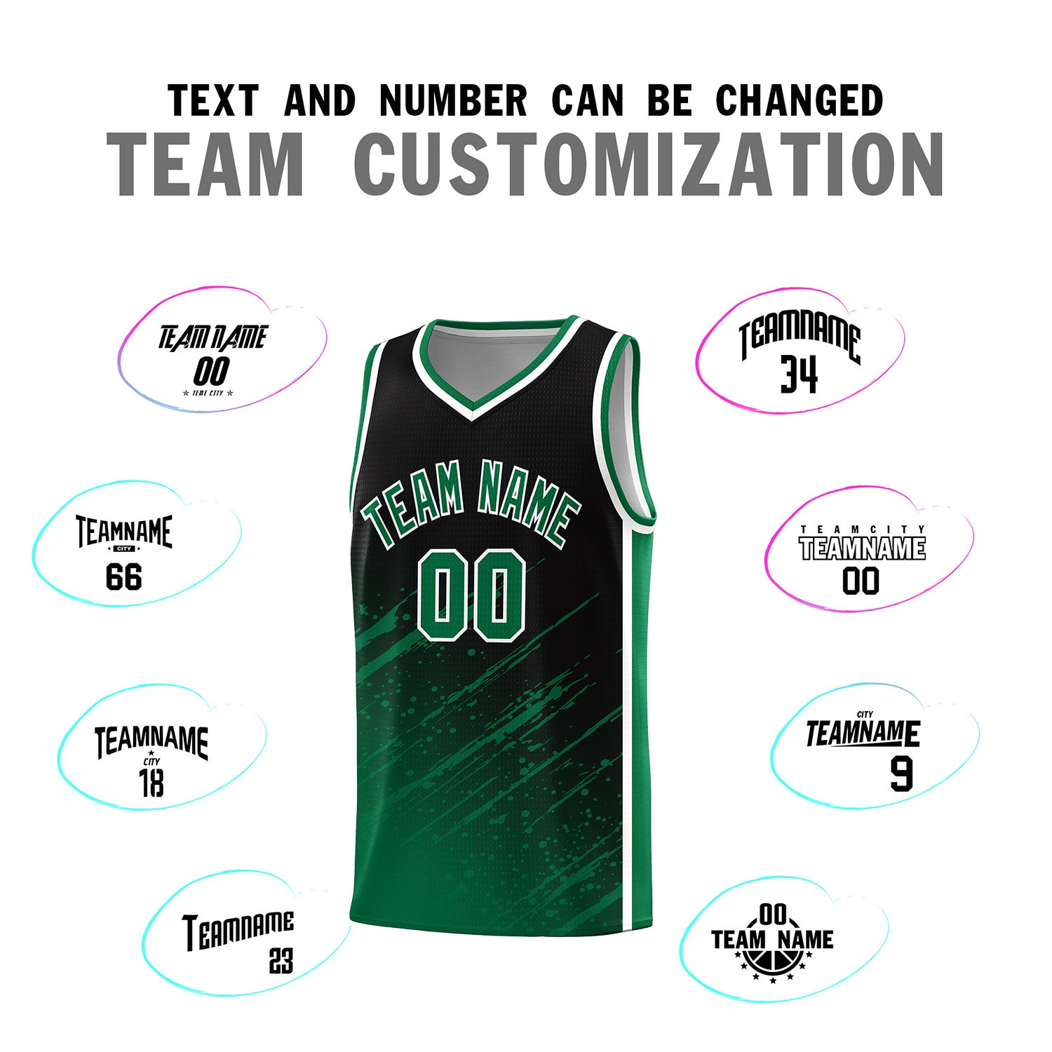 Custom Black Basketball Kits With Kelly Green Paint Graffiti