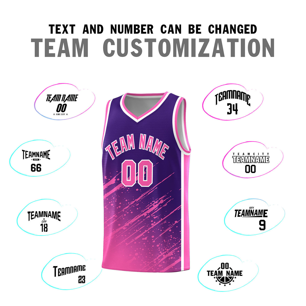 Custom Purple Basketball Kits With Pink Paint Graffiti