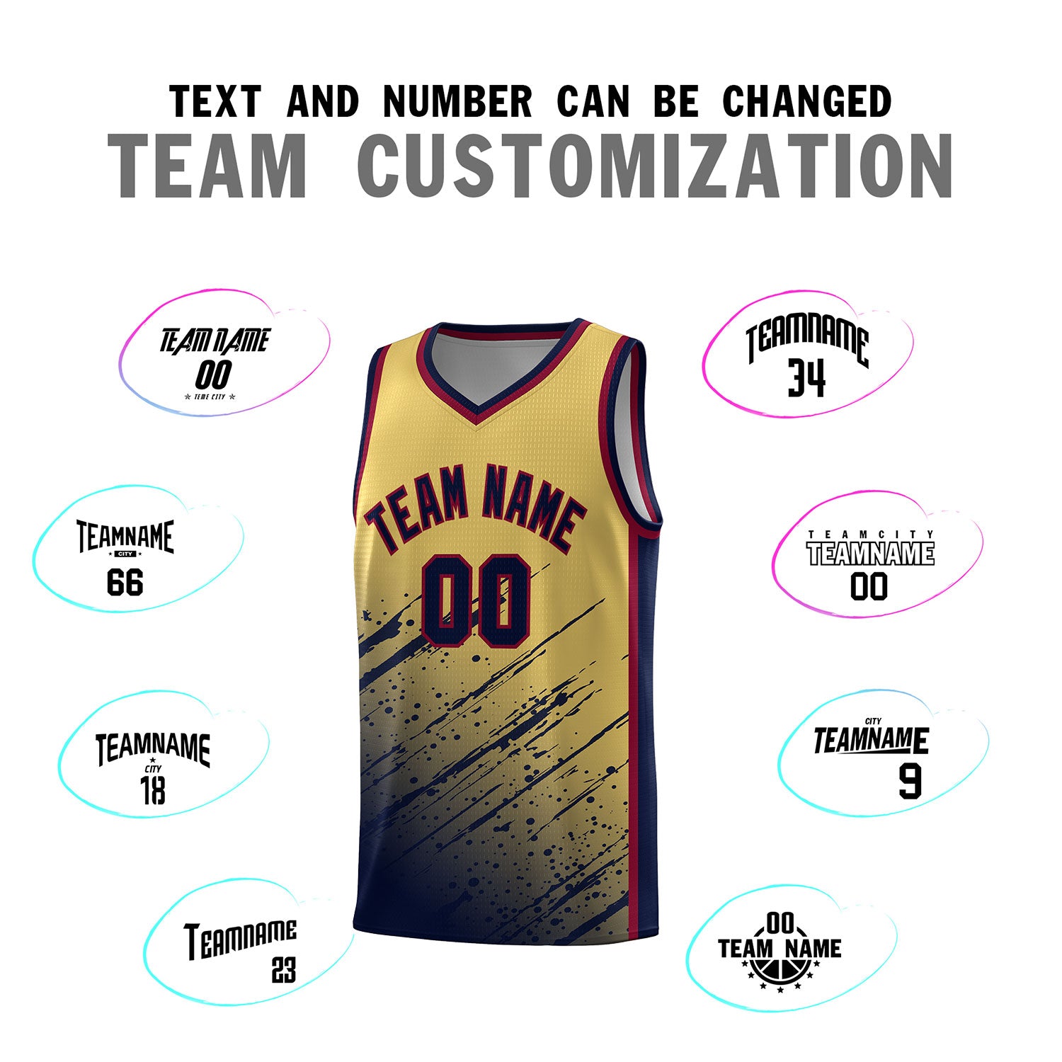 Custom Khaki Basketball Kits With Navy Paint Graffiti