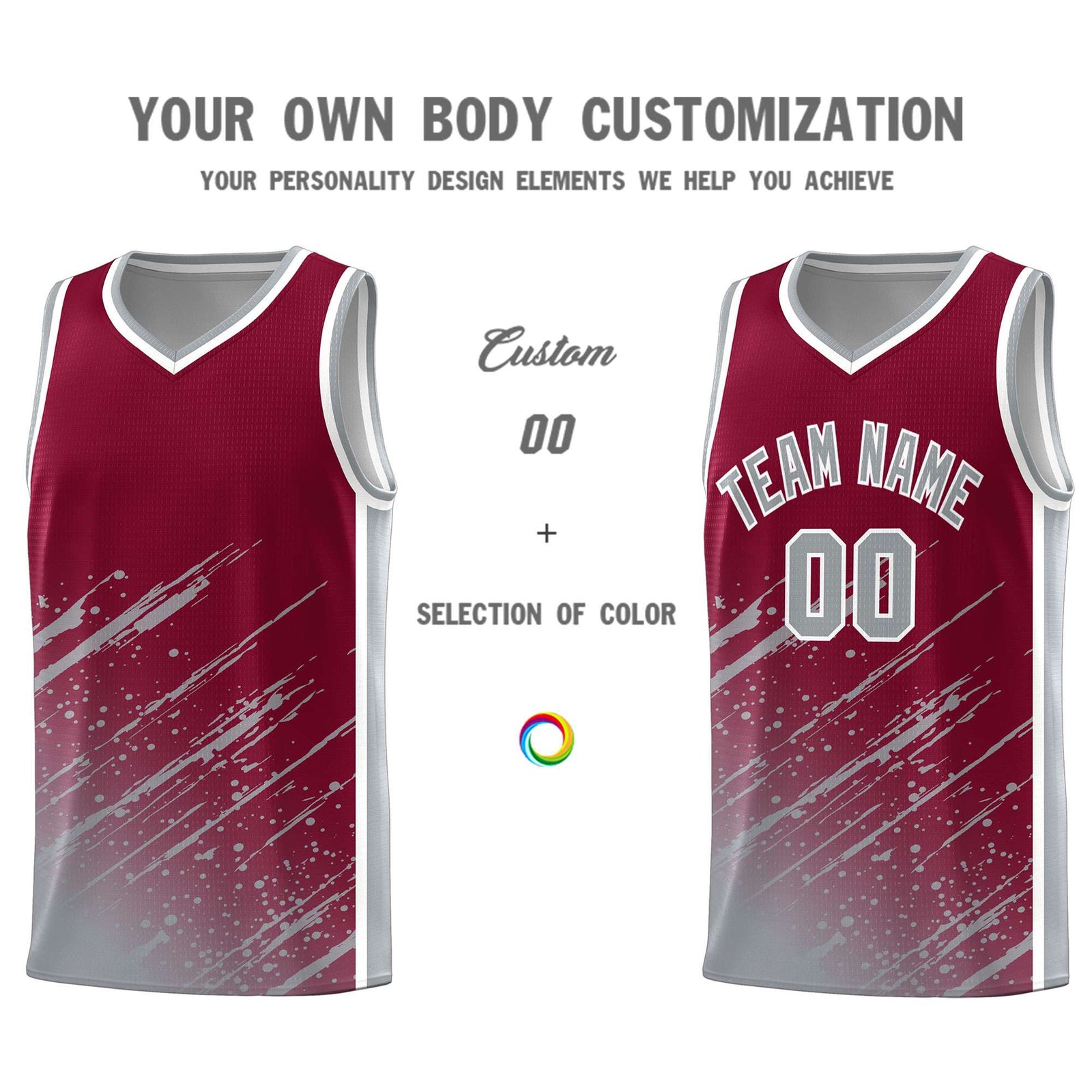 Custom Crimson Basketball Kits With Gray Paint Graffiti
