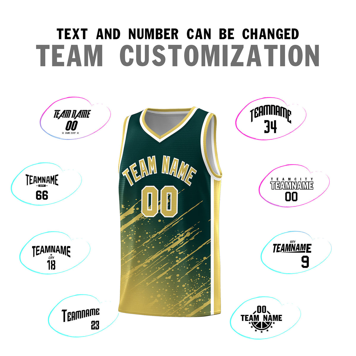 Custom Midnight Green Basketball Kits With Khaki Paint Graffiti