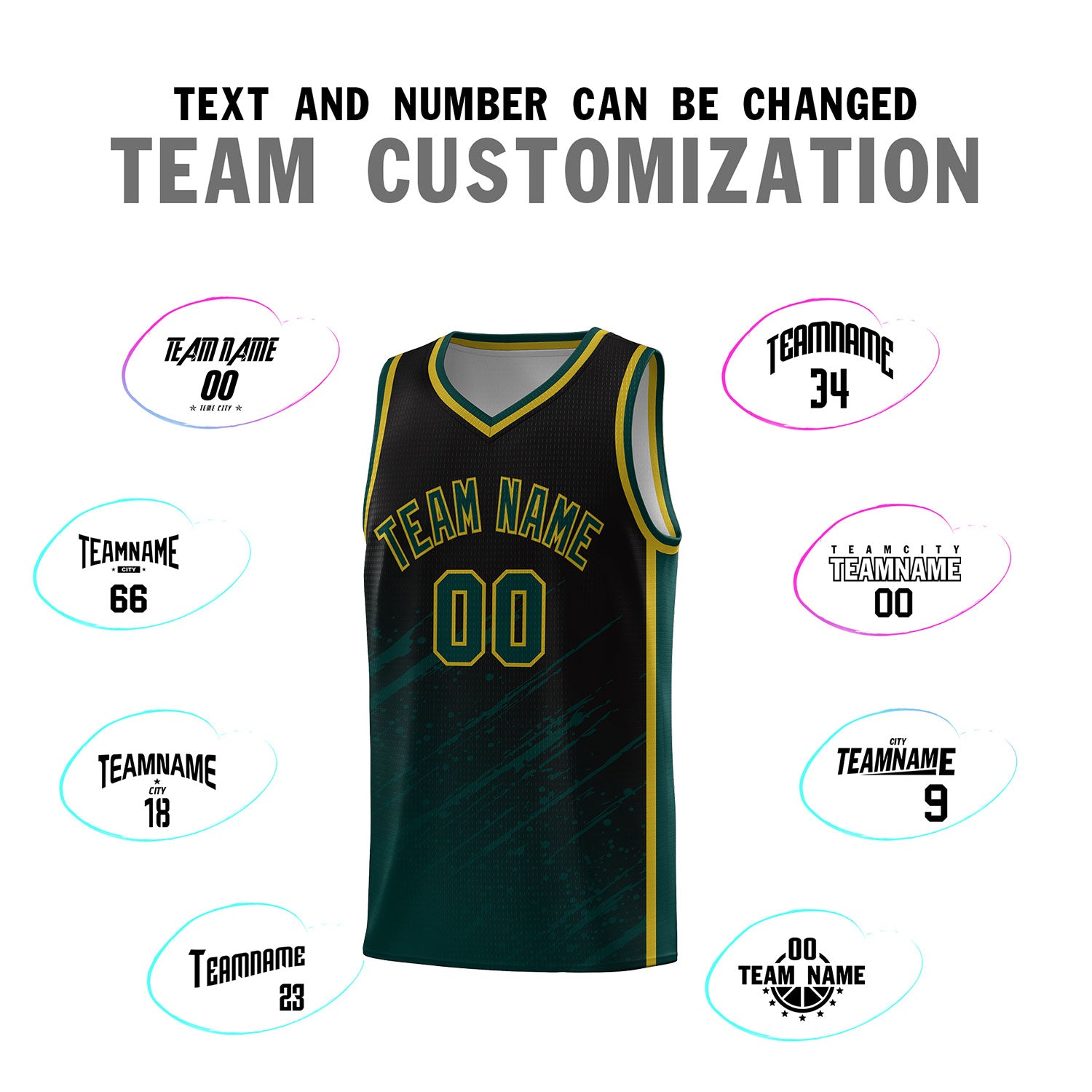 Custom Black Basketball Kits With Midnight Green Paint Graffiti