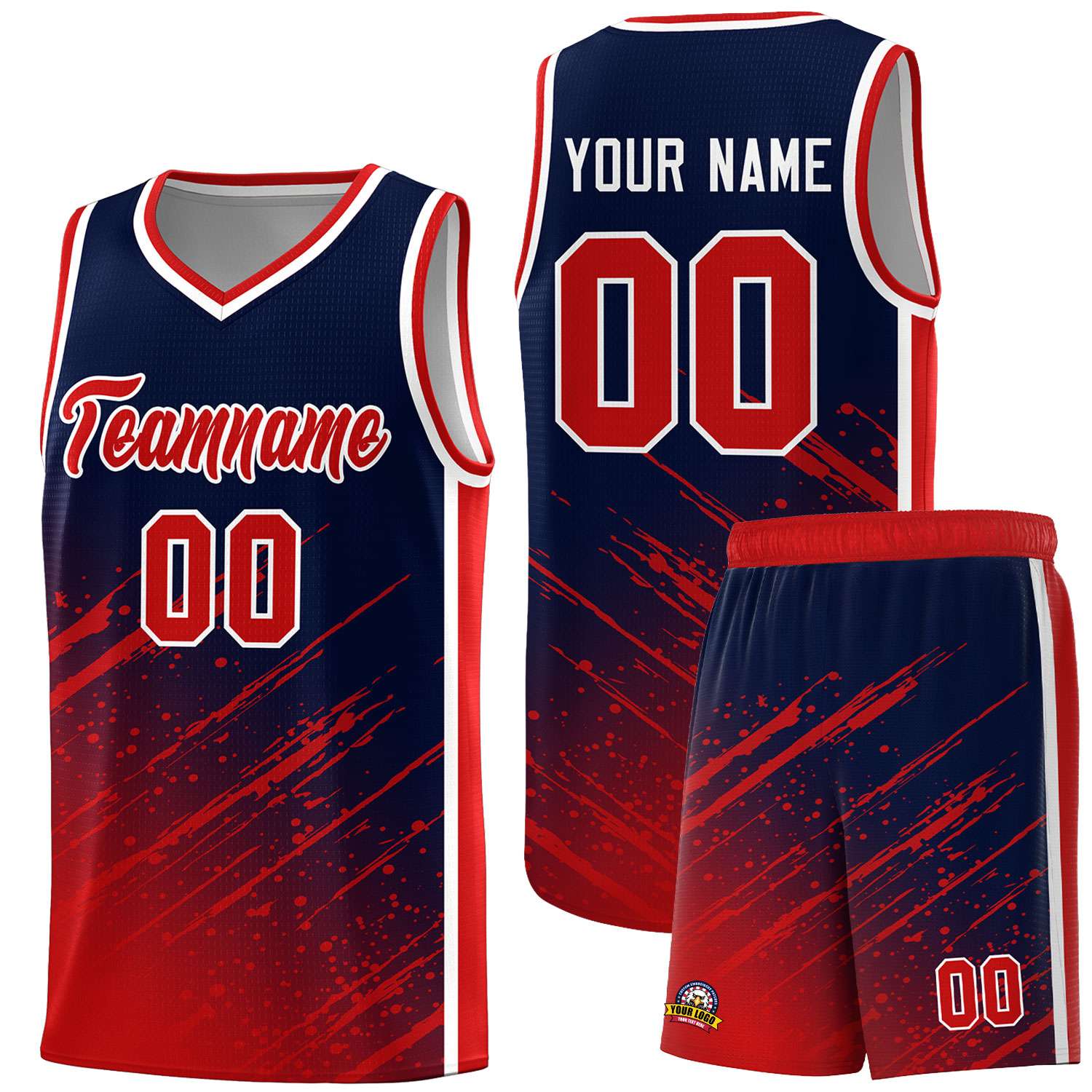 Custom Navy Basketball Kits With Red Paint Graffiti