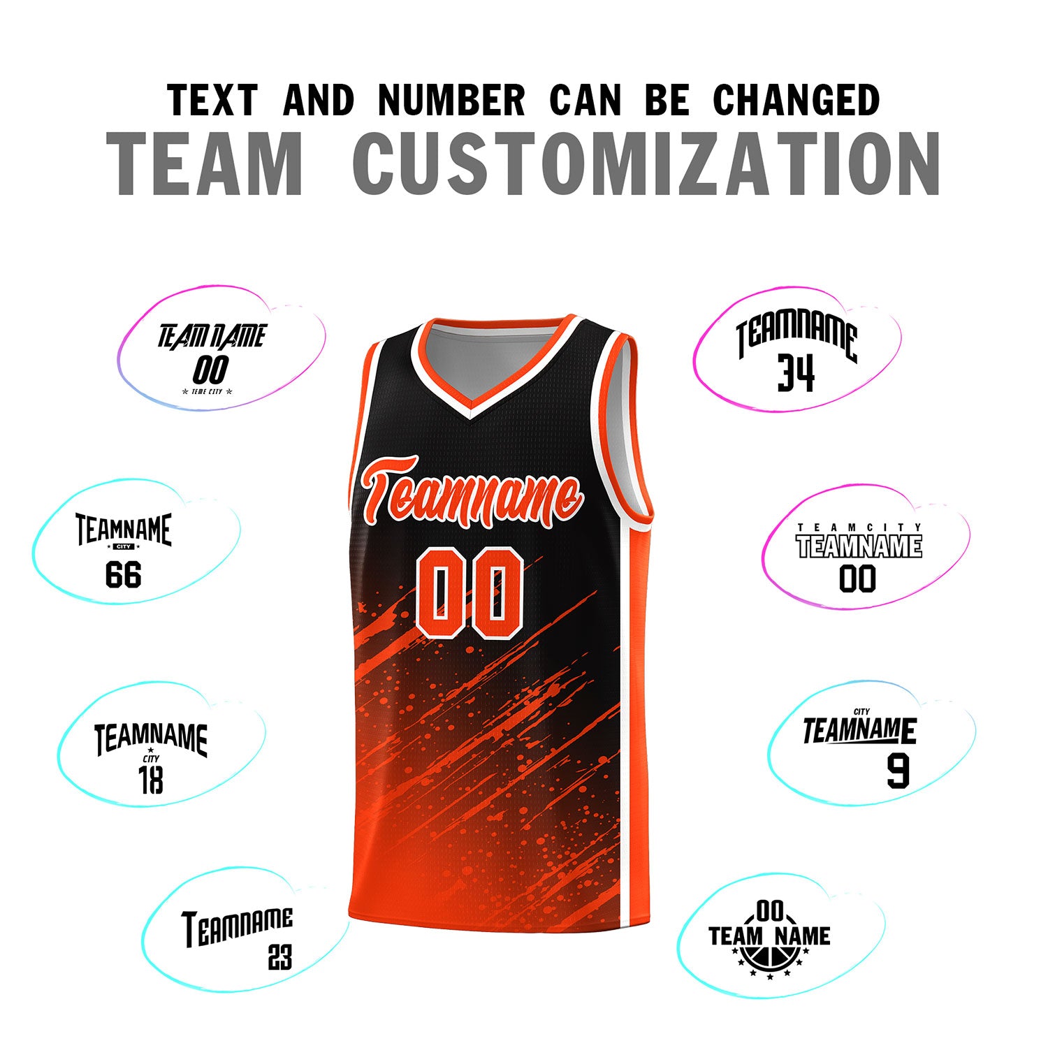 Custom Black Basketball Kits With Orange Paint Graffiti