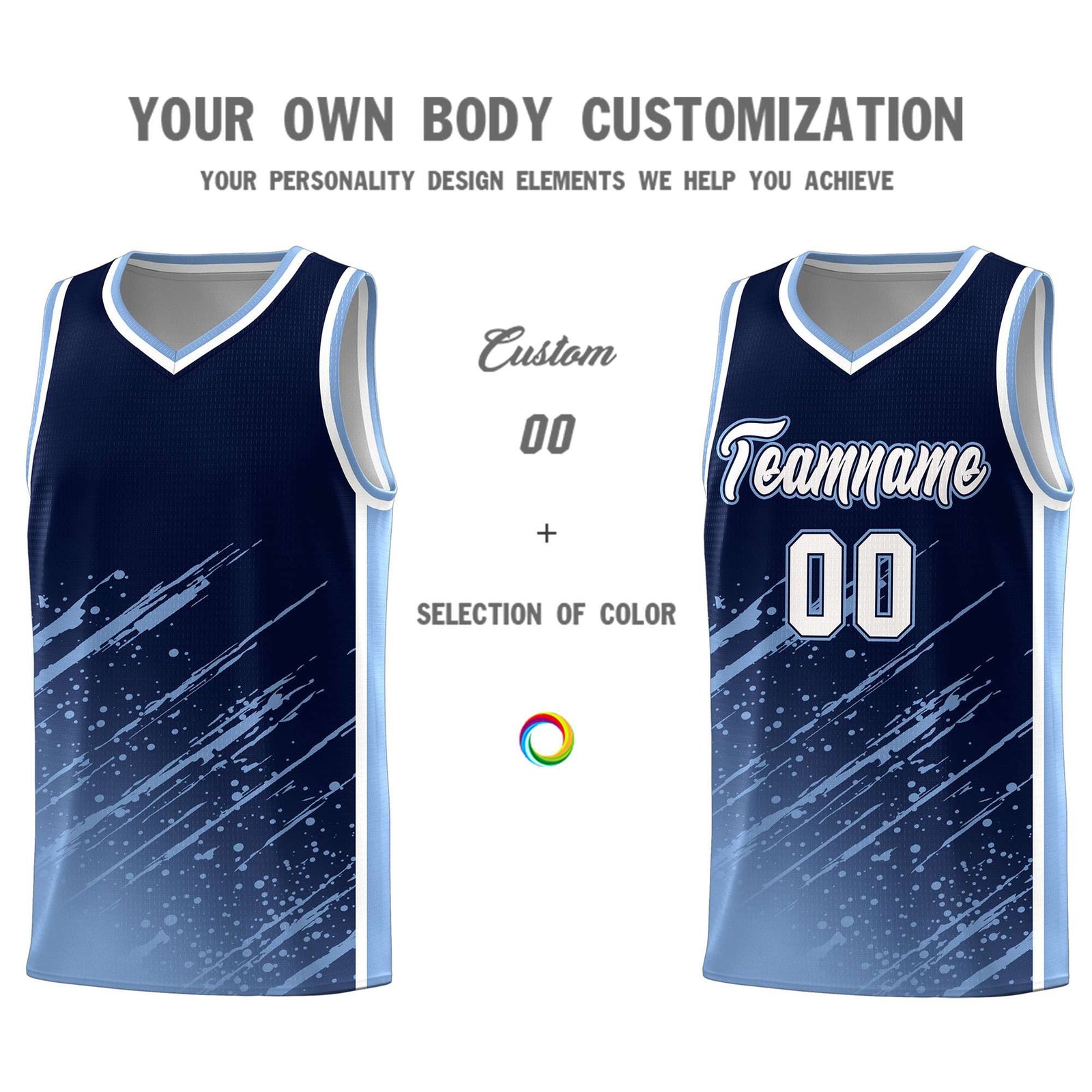 Custom Navy Basketball Kits With Light Blue Paint Graffiti
