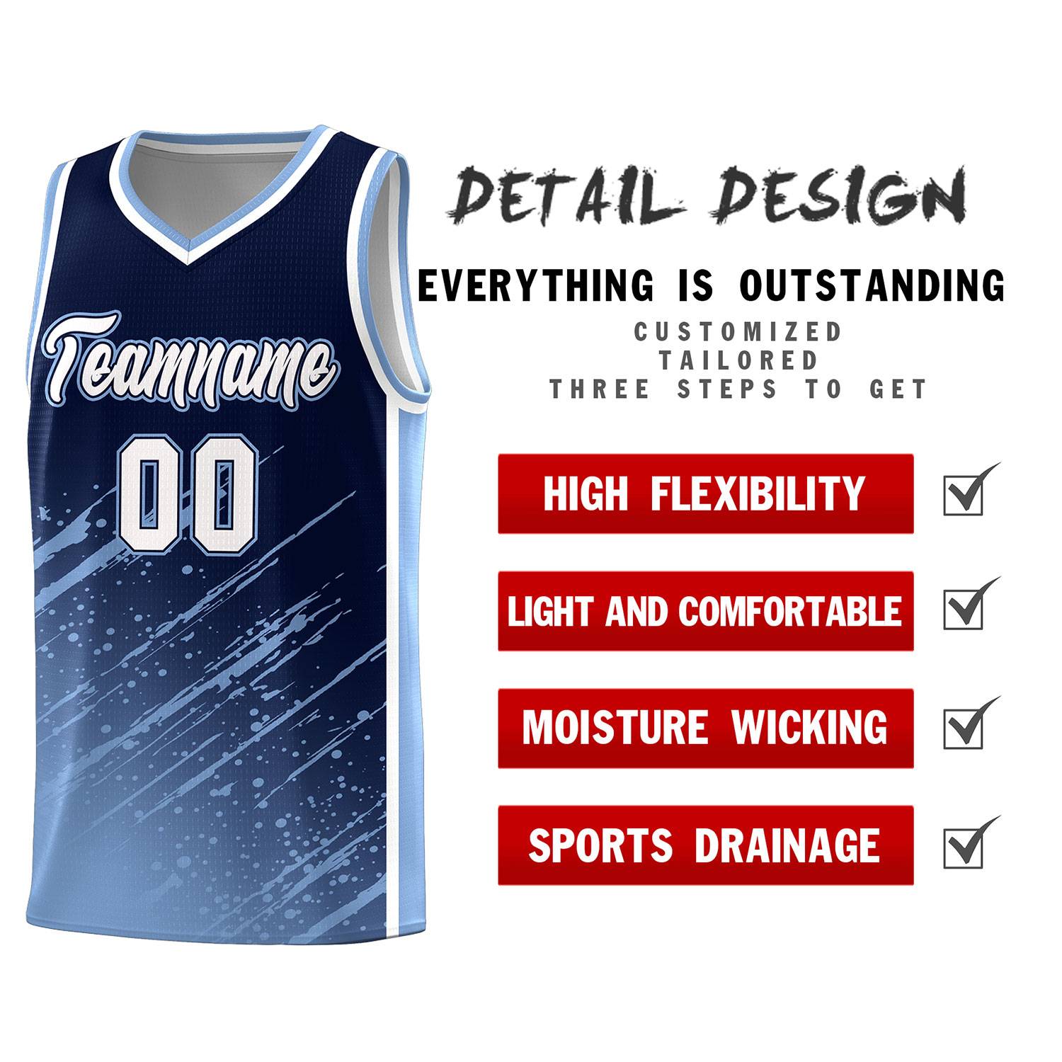 Custom Navy Basketball Kits With Light Blue Paint Graffiti