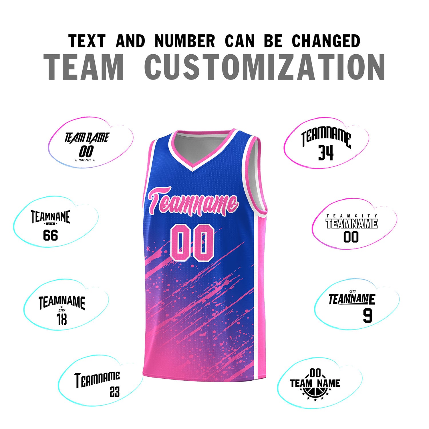 Custom Royal Basketball Kits With Pink Paint Graffiti